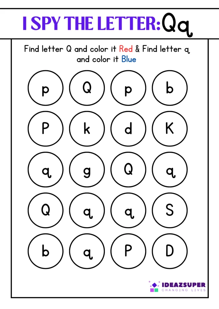 I spy letter Qq worksheet: colour the capital Q and small q