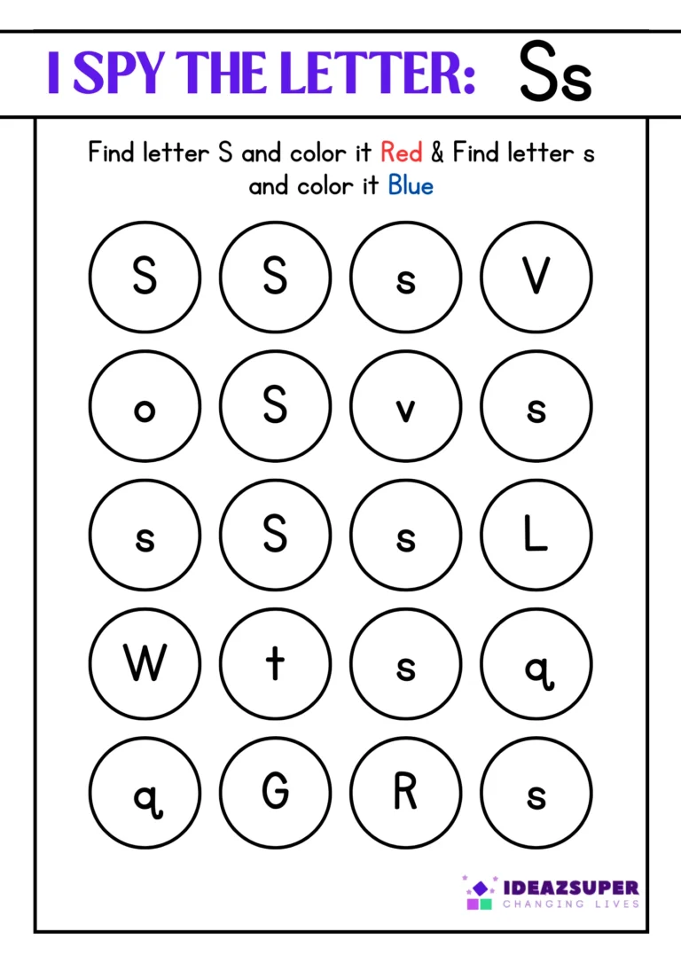 I spy letter Ss worksheet: colour the capital S and small s
