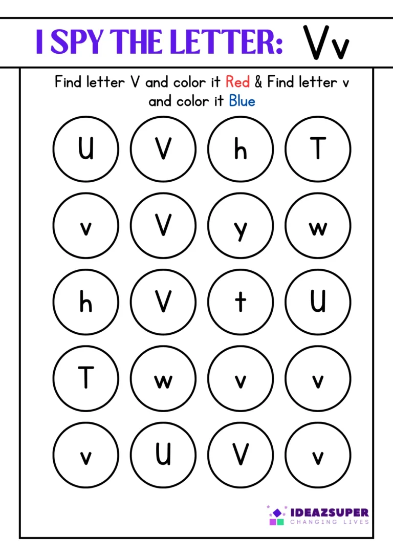 I spy letter Vv worksheet: colour the capital V and small v