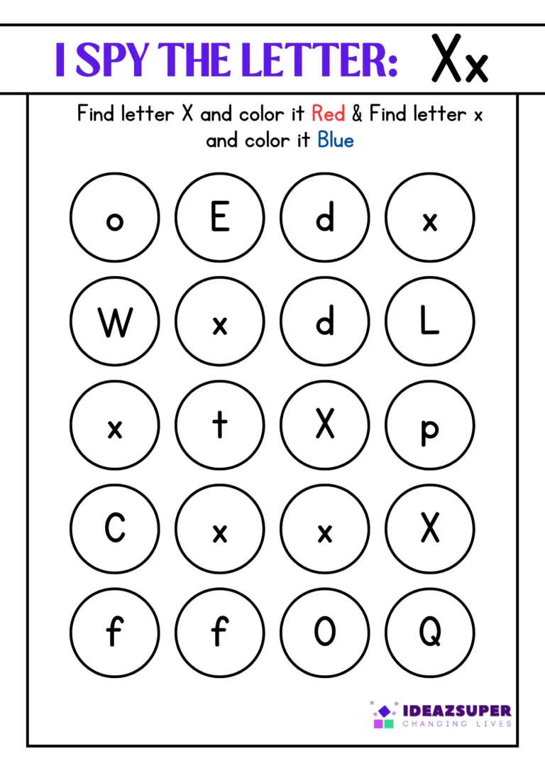 I spy letter Xx worksheet: colour the capital X and small x