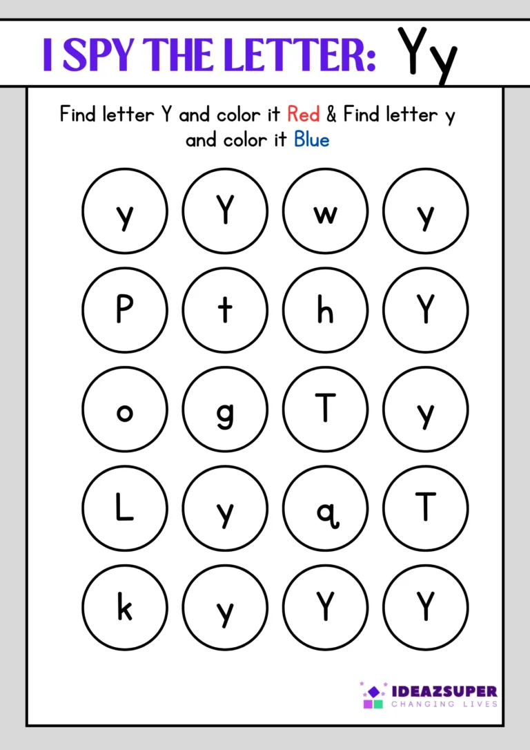 I spy letter Yy worksheet: colour the capital Y and small y