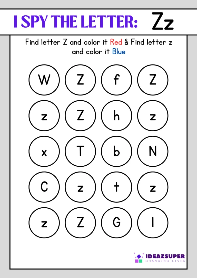 I spy letter Zz worksheet: colour the capital Z and small z