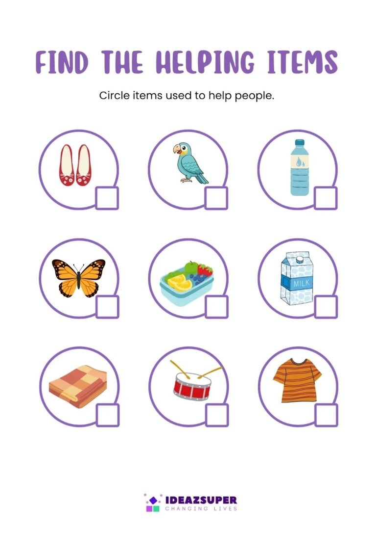 Eradication of Poverty Day worksheet: find the items used to help people