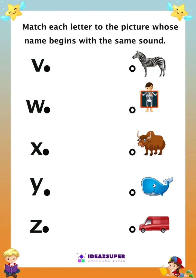 Small letter y beginning sound matching worksheet