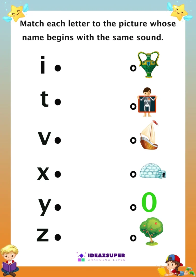 Small letter x beginning sound matching worksheet