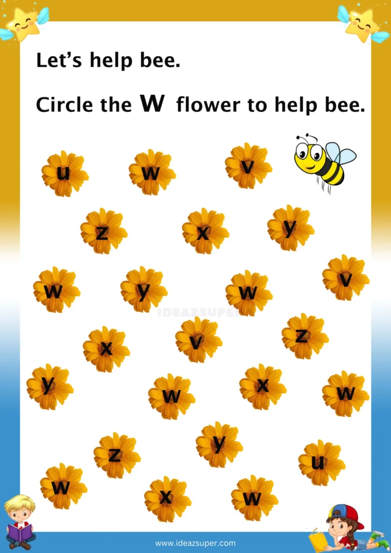 Small letter w identification worksheet: circle the w