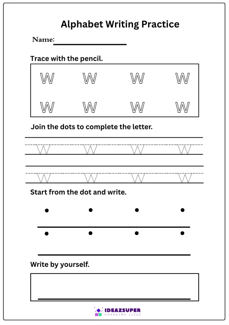 Small letter w tracing and writing practice