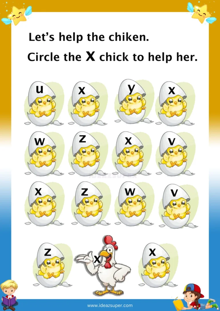 Small letter x identification worksheet: circle the x
