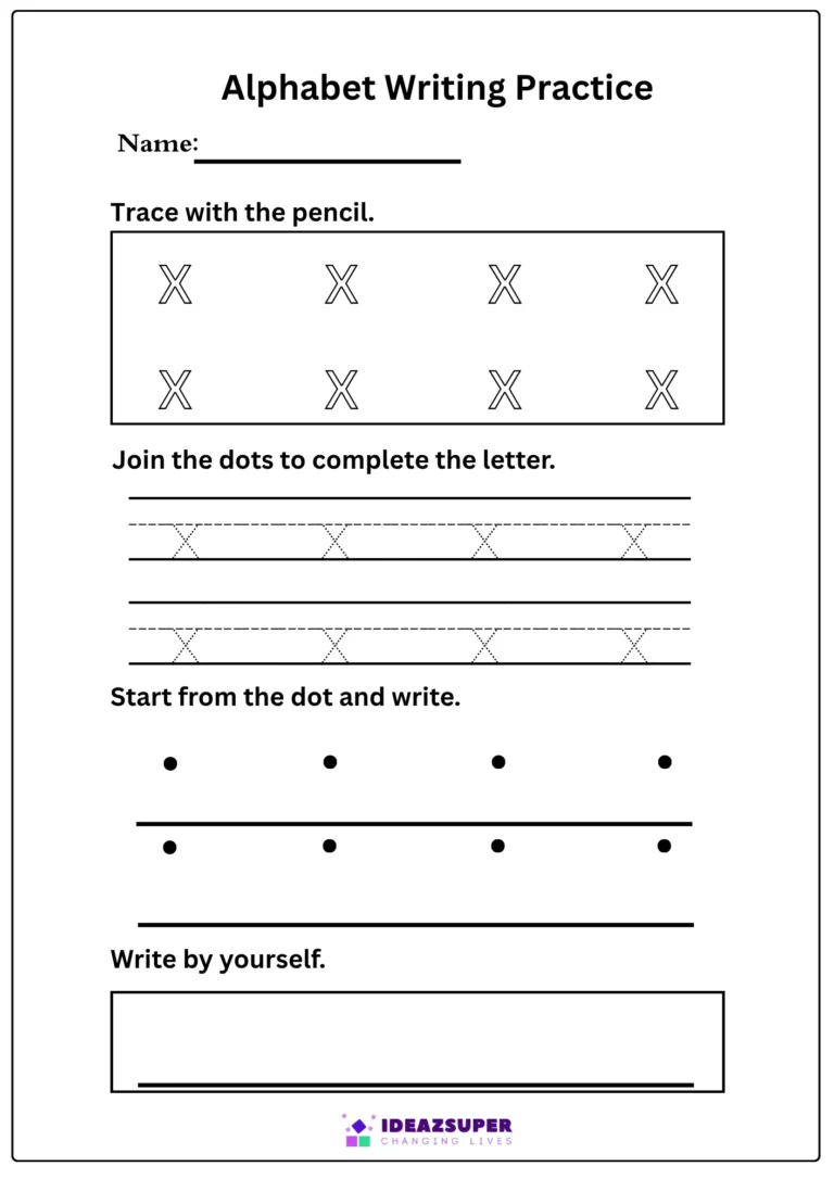 Small letter x tracing and writing practice