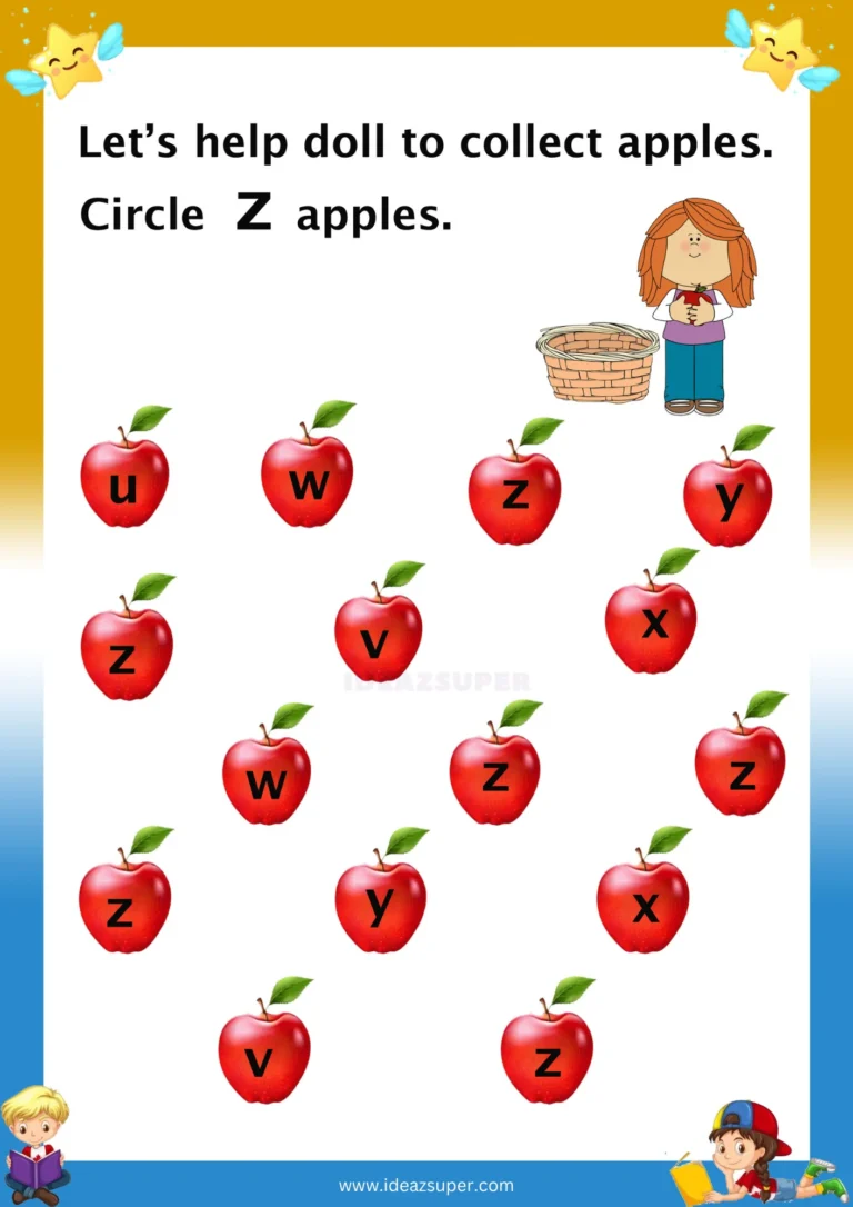 Small letter z identification worksheet: circle the z